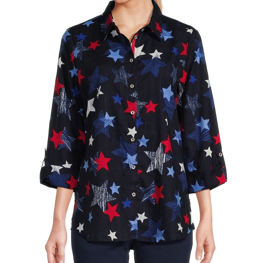 NWT Cotton Star Print Button-Up Top XL Petite Firm Price